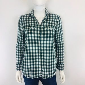 J.crew linen forest green check plaid button down